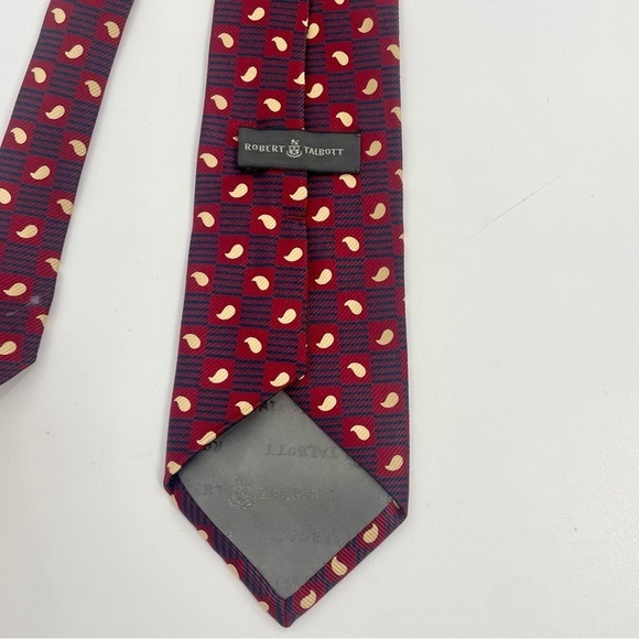 ROBERT TALBOTT Classic Power HAND SEWN ALL SILK Red / Blue/ Cream GEOMETRIC TIE. - Picture 4 of 8